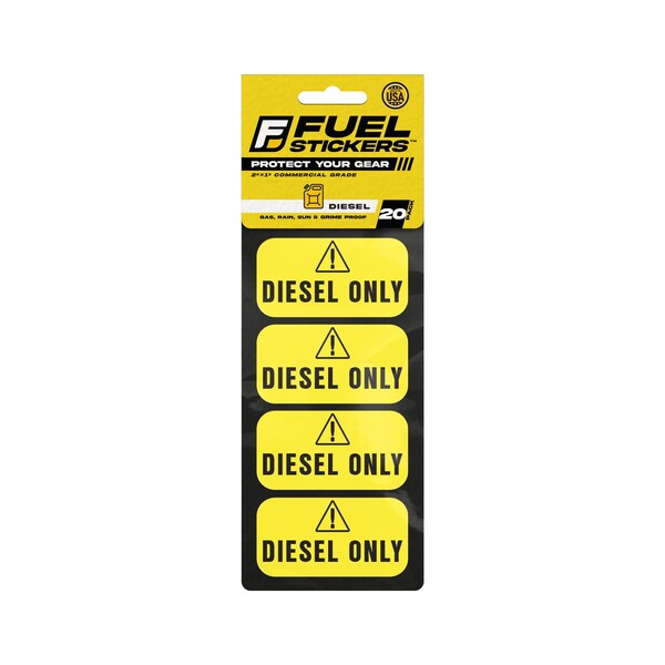 Diesel Only Sticker, Fuel Can & Outdoor Power Equipment, Hvy-Dty, Yellow/Black, 2''x1'', 20PK